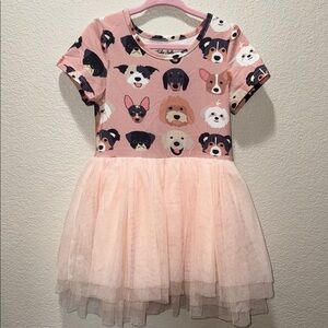 Adorable Pink Dog Print Kids Casual Dress